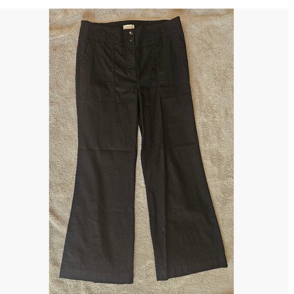 Anthropologie Maeve The Naomi Wide Leg Flare Pants Linen Blend Black Women Sz 14 - Picture 1 of 7